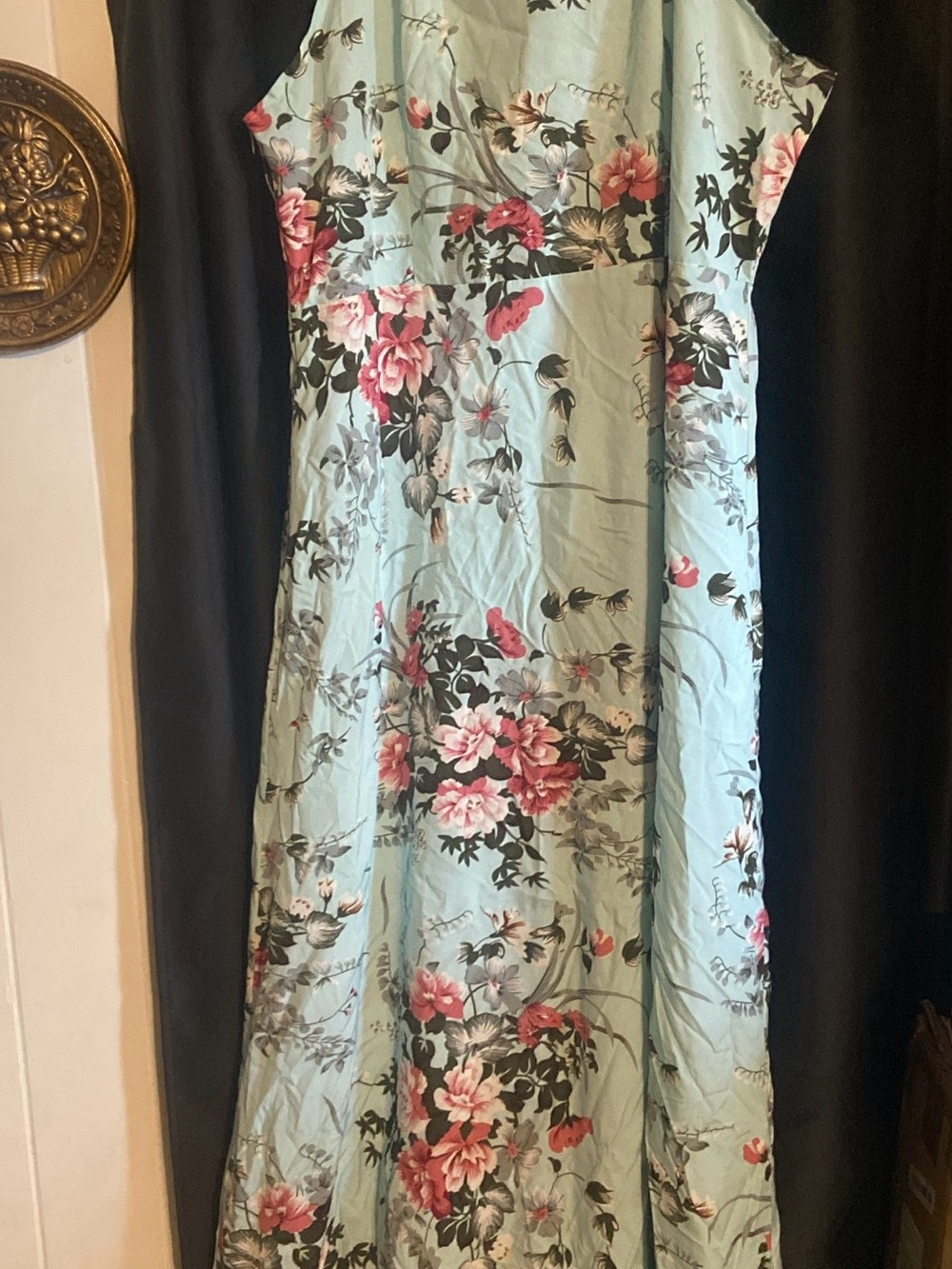 Light Blue Floral Maxi Dress with Pink Roses